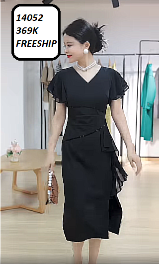 14052-Đầm body suông tay tiên eo nhấn viền bèo (thun poly 2 da, voan)FREESHIP_thumbnail_0