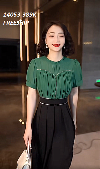 14053-Đầm xòe phối 2 màu xếp ly phối viền kim tuyến (voan, lót thun)FREESHIP_thumbnail_1