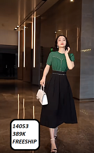 14053-Đầm xòe phối 2 màu xếp ly phối viền kim tuyến (voan, lót thun)FREESHIP_thumbnail_0