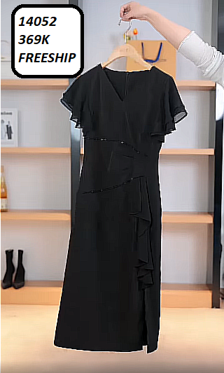14052-Đầm body suông tay tiên eo nhấn viền bèo (thun poly 2 da, voan)FREESHIP_thumbnail_1
