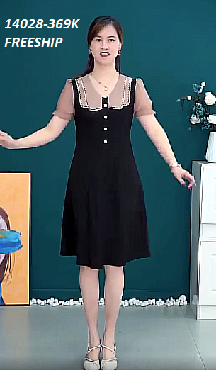 14028-Đầm xòe tay ngắn phồng phối cổ viền cách điệu ( thun mịn, voan)FREESHIP_thumbnail_0