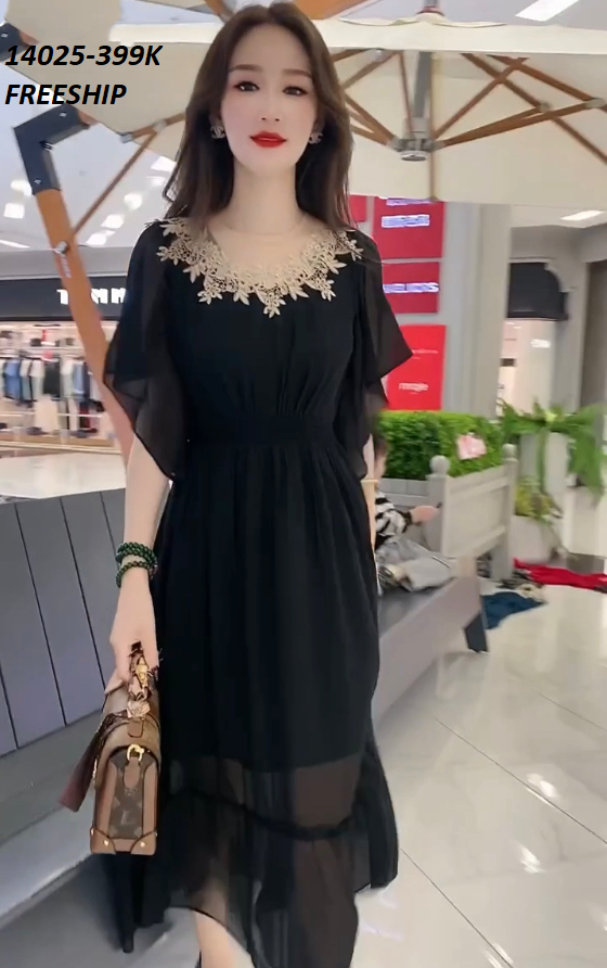 14025-Đầm voan xòe cổ phối ren  3D cách điệu  (voan , lót thun )FREESHIP_thumbnail_1