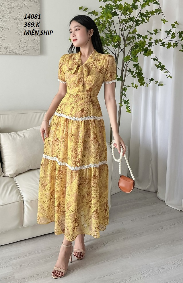 14081-Đầm voan hoa tay ngắn cổ thắt nơ viền ren nhún tầng ( voan, lót thun)FREESHIP_thumbnail_2