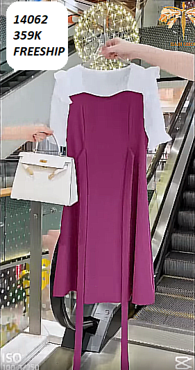 14062-Đầm chữ A phối tay ngắn viền bèo (thun pc gen tím, sốp sữa trắng)FREESHIP_thumbnail_1