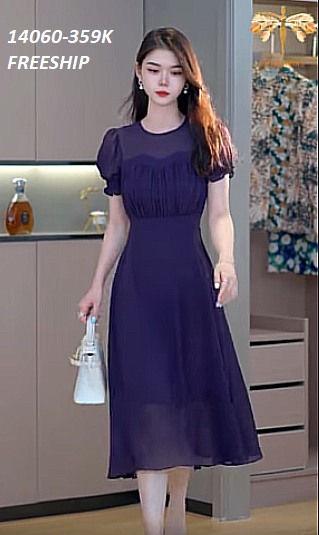 14060-Đầm voan tím tay ngắn ngực nhún ly cách điệu (voan, lót)FREESHIP_thumbnail_0