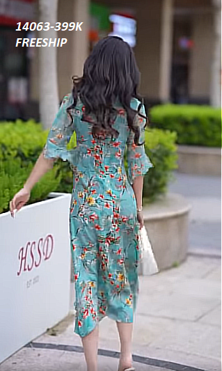 14063-Đầm suông in hoa tay lở  phối  viền bèo ( voan, lót)FREESHIP_thumbnail_1