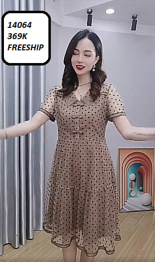 14064-Đầm xòe voan lưới chấm  bi cổ bẻ kết nơ (voan lưới, lót thun)FREESHIP_thumbnail_1
