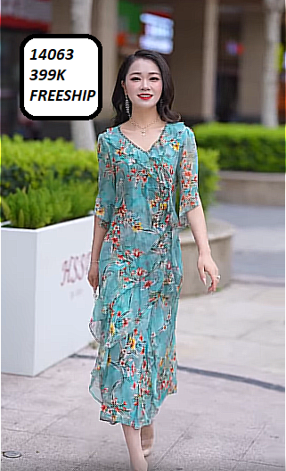 14063-Đầm suông in hoa tay lở  phối  viền bèo ( voan, lót)FREESHIP_thumbnail_0