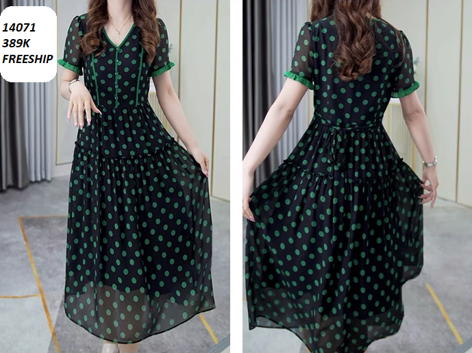 14071-Đầm voan dài cổ tim tay ngắn họa tiết bi xanh( voan, lót thun)FREESHIP_thumbnail_1