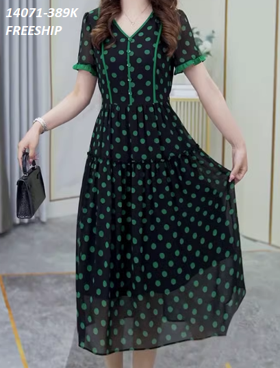 14071-Đầm voan dài cổ tim tay ngắn họa tiết bi xanh( voan, lót thun)FREESHIP_thumbnail_0