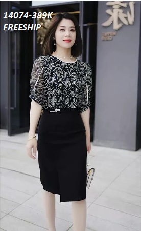 14074-Sét áo tay phồng kẻ trắng kèm chân váy xẻ ( voan in, thun mịn)FREESHIP_thumbnail_1