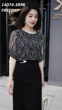 14074-Sét áo tay phồng kẻ trắng kèm chân váy xẻ ( voan in, thun mịn)FREESHIP_thumbnail_2