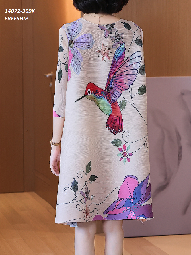 14072-Đầm suông A tay lở cổ  giọt nước in họa tiết chim (vải phô in)FREESHIP_thumbnail_2