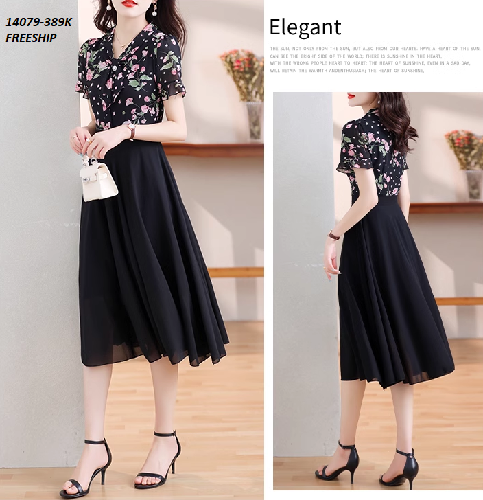 14079-Đầm voan xòe tay ngắn cố thắt nơ in hoa (voan, lót thun)FREESHIP_14079_thumbnail_3