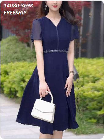 14080-Đầm xòe TÍM cổ V viền eo đính phụ kiện (voan,lót thun)FREESHIP_thumbnail_0