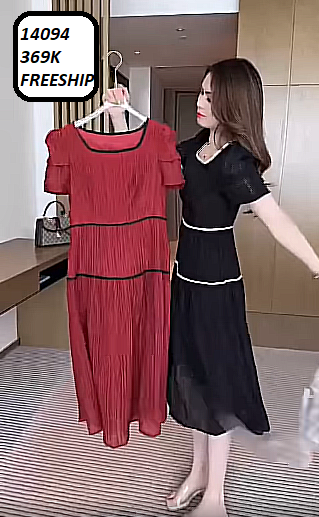 14094-Đầm xòe dập ly nhấn viền tầng (voan tằm dập ly, lót thun)FREESHIP_thumbnail_0