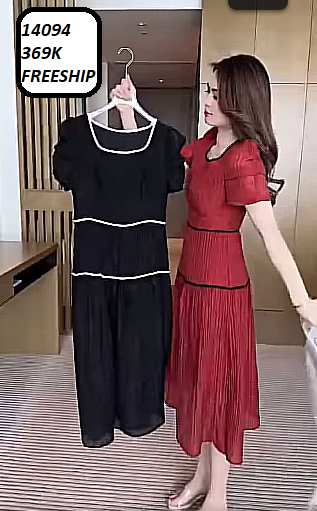 14094-Đầm xòe dập ly nhấn viền tầng (voan tằm dập ly, lót thun)FREESHIP_thumbnail_1