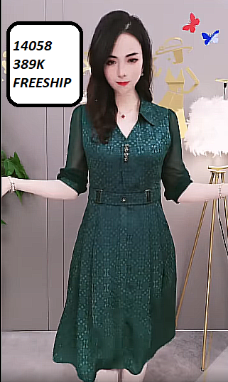 14058-Đầm xòe tay voan lở phối cổ tim bẻ  cách điệu (lụa in, voan)FREESHIP_thumbnail_0