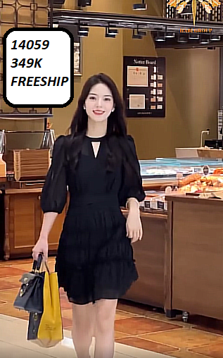 14059-Đầm xòe A tay lở tà nhún tầng cách điệu (voan, lót thun)FREESHIP_thumbnail_1