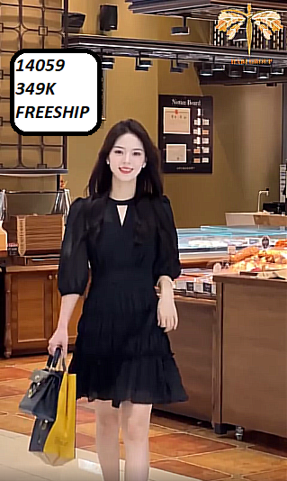 14059-Đầm xòe A tay lở tà nhún tầng cách điệu (voan, lót thun)FREESHIP_thumbnail_0