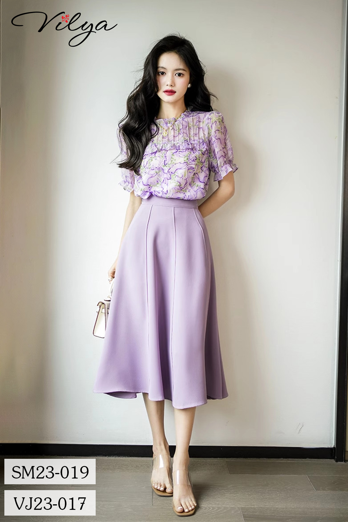 SM23-019 - Sơ mi tím bấu gân