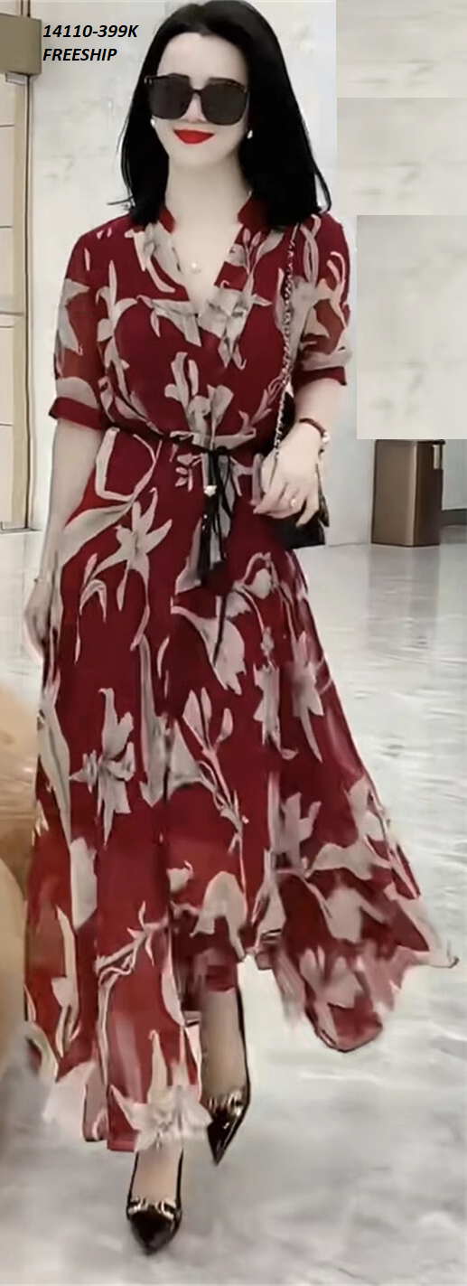 14110-Đầm maxi tay phồng lở cổ trụ V bẻ cách điệu (voan, lót, ko kèm nịt)FREESHIP_thumbnail_2