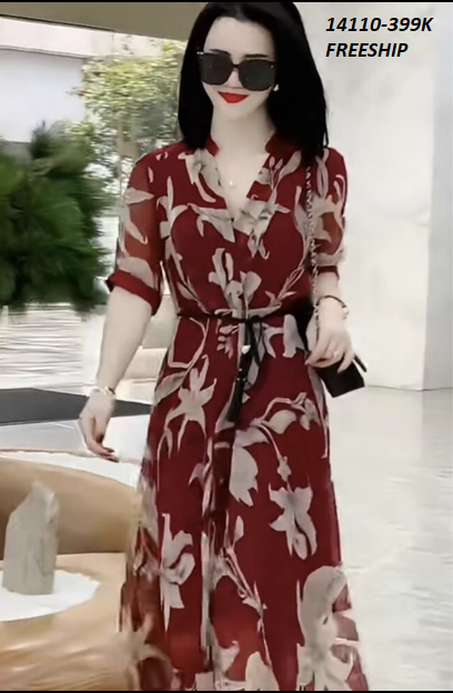 14110-Đầm maxi tay phồng lở cổ trụ V bẻ cách điệu (voan, lót, ko kèm nịt)FREESHIP_thumbnail_0