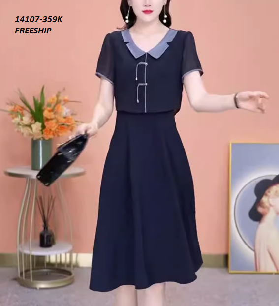 14107-Đầm xòe tay ngắn cổ sen kết nút cách điệu (lụa mịn, lót thun)FREESHIP_thumbnail_1