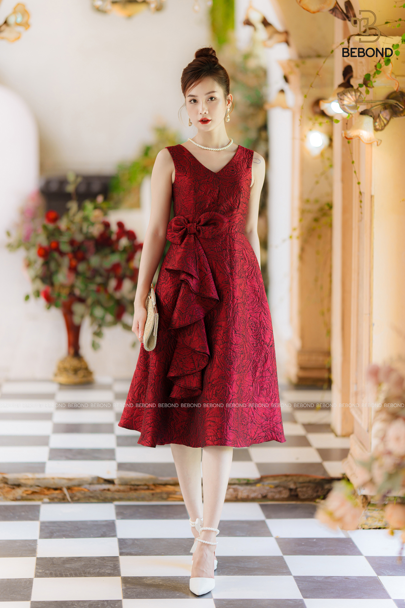 ĐẦM SÁT NÁCH PHỐI NƠ MÀU ĐỎ- MARY DRESS