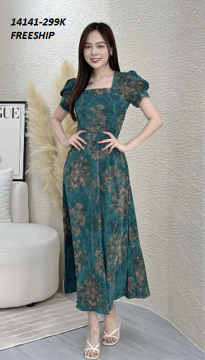 14141-Đầm maxi tay phồng họa tiết cổ vuông (lụa mango)FREESHIP_thumbnail_2