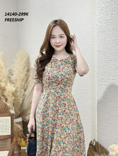 14140-Đầm xòe họa tiết hoa phối cổ giọt nước đính nút (lụa mango)FREESHIP_thumbnail_4
