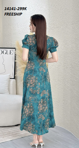 14141-Đầm maxi tay phồng họa tiết cổ vuông (lụa mango)FREESHIP_thumbnail_1