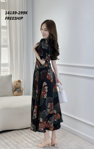 14139-Đầm maxi tay phồng  họa tiết cổ viền  ren (lụa mango)FREESHIP_thumbnail_2