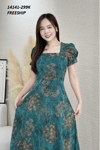 14141-Đầm maxi tay phồng họa tiết cổ vuông (lụa mango)FREESHIP_thumbnail_3