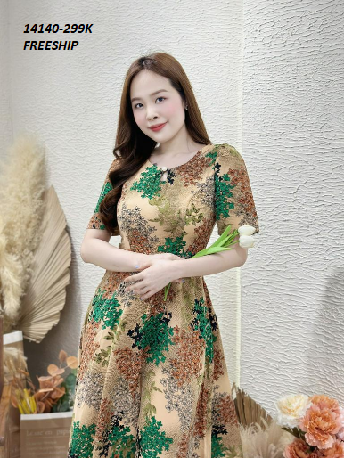 14140-Đầm xòe họa tiết hoa phối cổ giọt nước đính nút (lụa mango)FREESHIP_thumbnail_1
