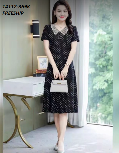 14112-Đầm voan bi tay ngắn cổ bẻ phối ren kết nút (voan,lót thun)FREESHIP_thumbnail_0