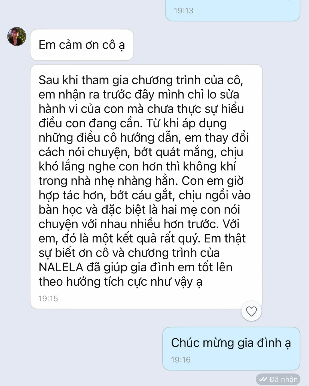 Phản hồi phụ huynh chị Dung gửi NALELA
