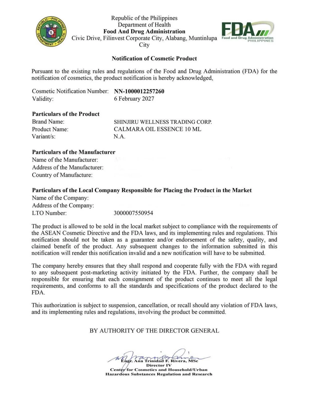 Calmara FDA notification scan