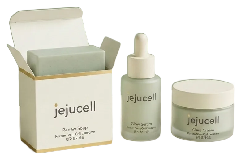 jejucell Korean stem-cell exosome 3-step Glow Set - Renew Soap, Glow Serum, Glass Cream