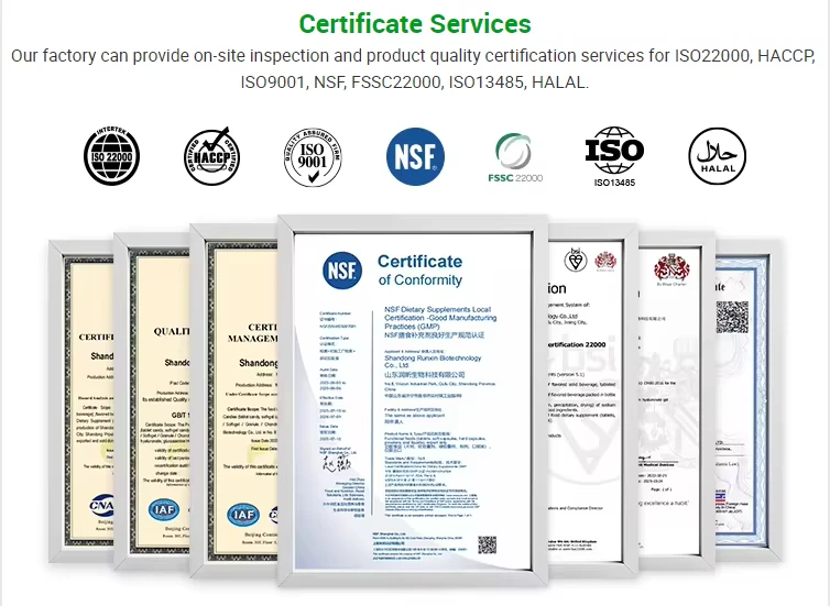 Quality certifications: ISO22000, HACCP, ISO9001, NSF, FSSC22000, ISO13485, HALAL