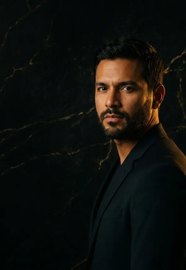 Hombre Roykar con iluminación dramática