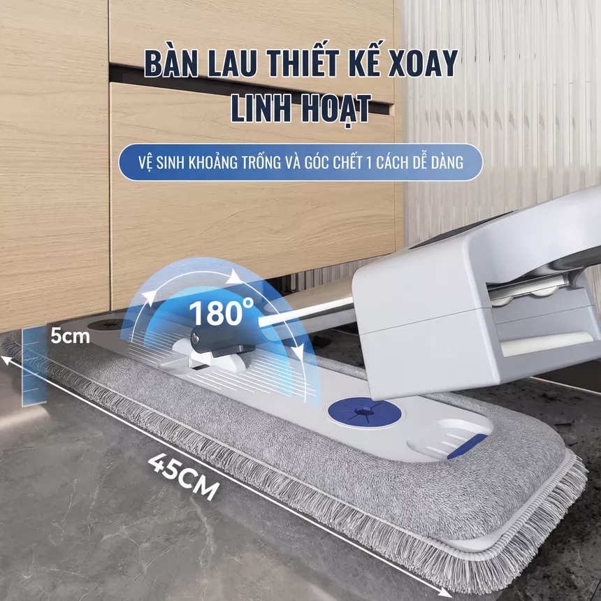 Khớp đổi hướng của đầu cây lau khi làm sạch sát mép tủ