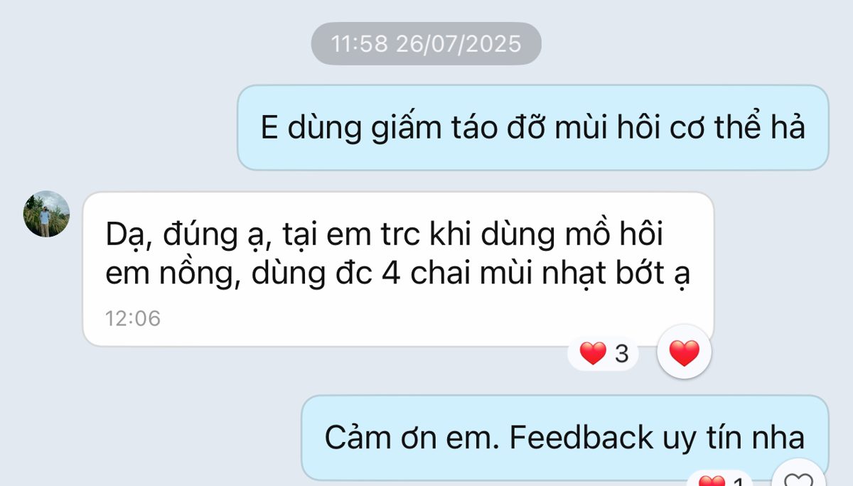 Tin nhắn khách: mùi mồ hôi nhạt bớt