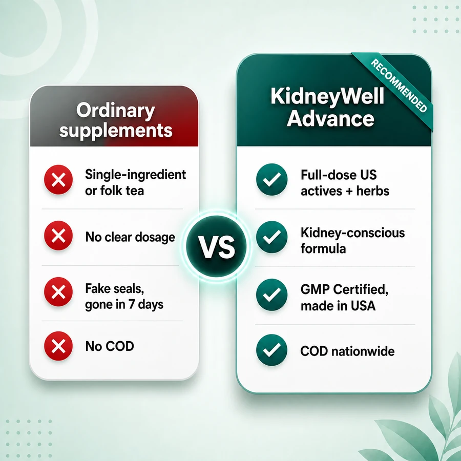 Comparison: ordinaryong supplements vs KidneyWell Advance