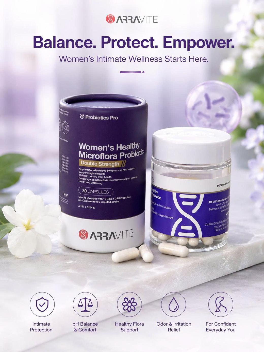 Men Phụ Khoa ARRAVITE Double Strength — Balance · Protect · Empower