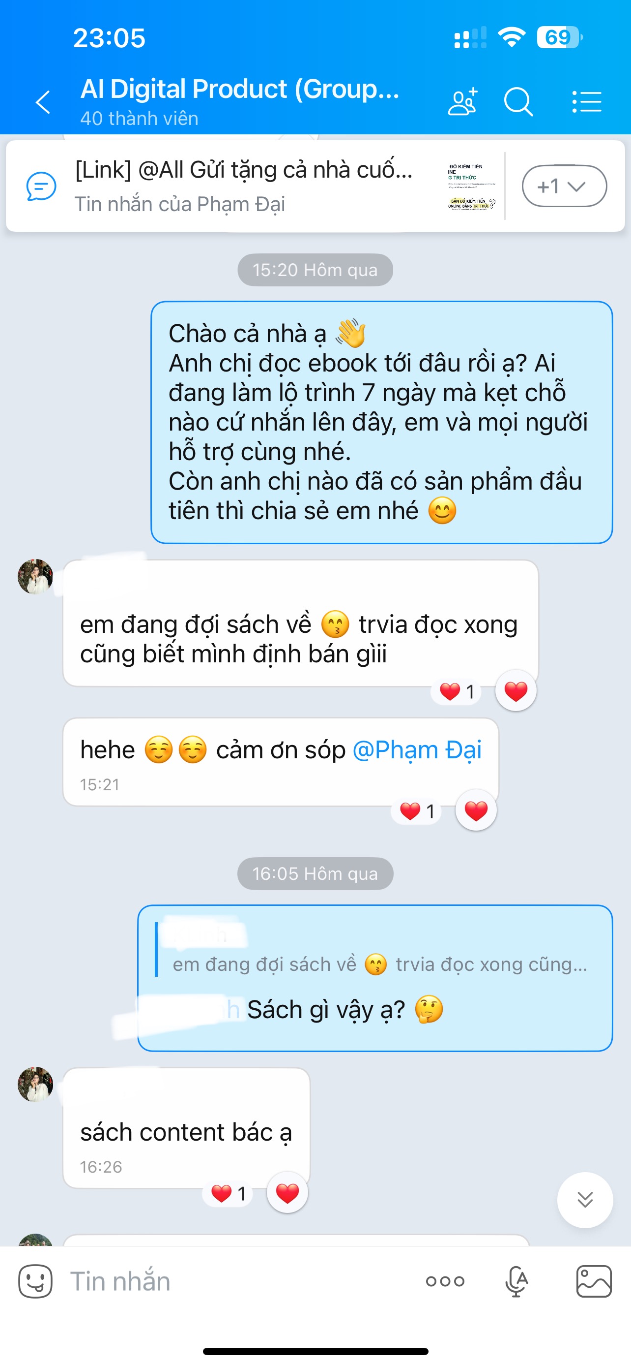 Tin nhắn khách hàng phản hồi sau khi dùng ebook