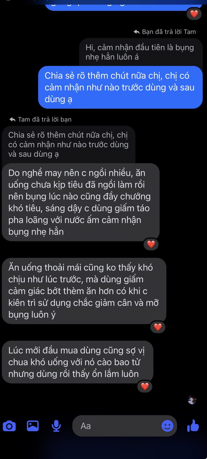 Khách nhắn: bụng nhẹ hẳn