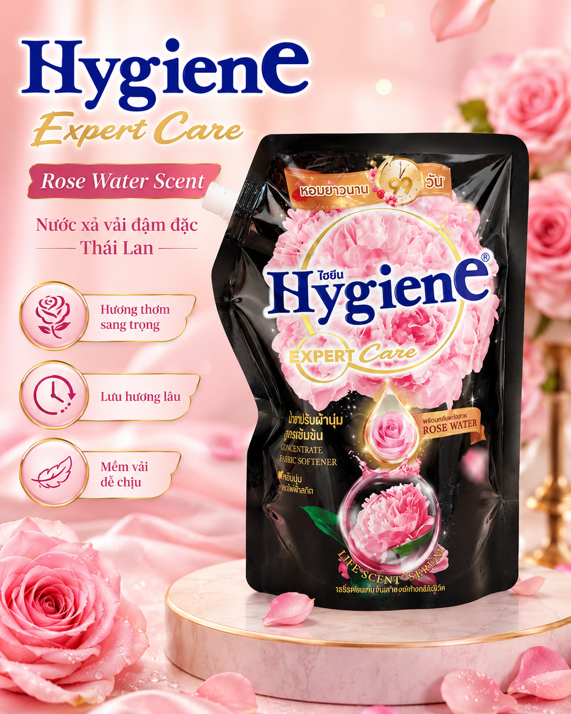 Nước xả Hygiene Expert Care hoa hồng 1100ml chính hãng Thái