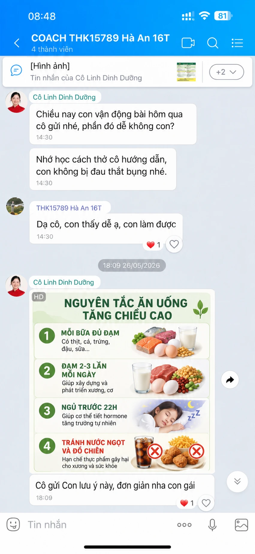 Cô Linh hỏi thăm bài vận động, con trả lời tự làm được