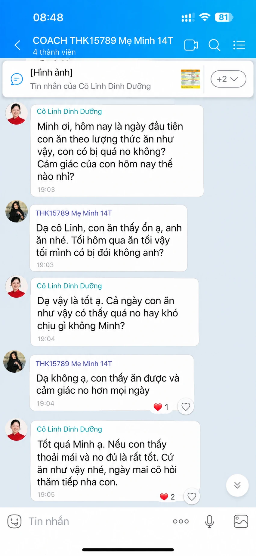 Cô Linh hỏi thăm ngày đầu ăn theo định lượng mới